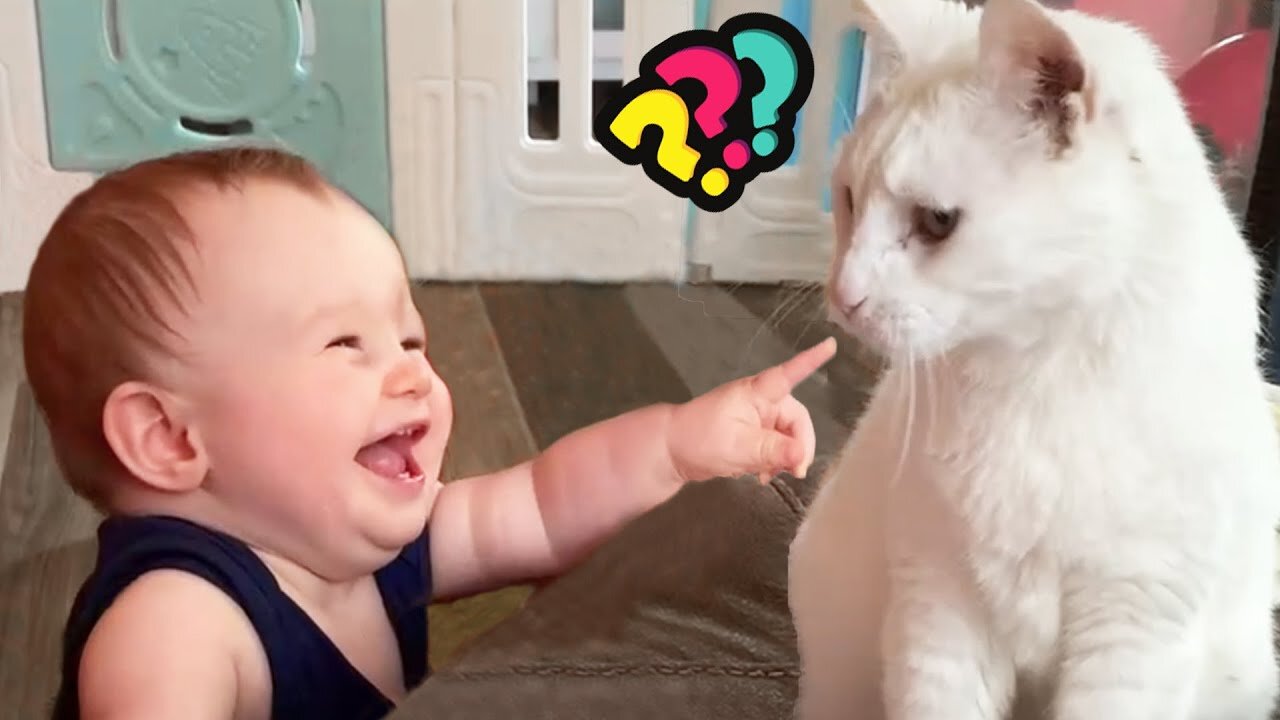 Cutest Baby Playing with His Toys and Cat