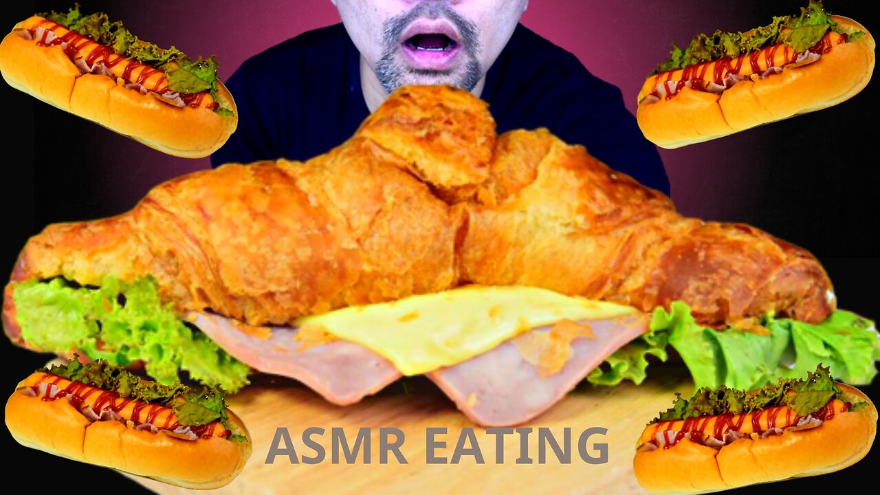 ASMR MUKBANG,Hot dog,Ham Sandwich Croissants,So yummy,Asmr eating