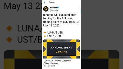 Binance Finally Delisted LUNA and UST #cryptomash #ytshorts #cryptonews #viralvideo2022