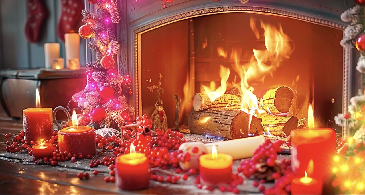 Classic Christmas Hymns Crackling Fire Twinkling Lights