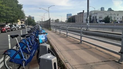 Riding on the bridge from Queens to Brooklyn.