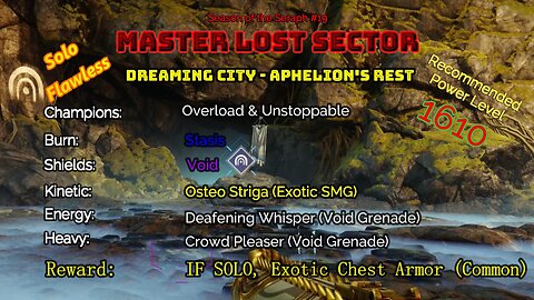 Destiny 2 Master Lost Sector: Dreaming City - Aphelion's Rest on my Titan Solo-Flawless 1-18-23