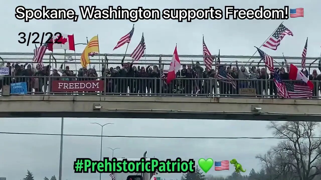 3/2/22 Freedom Convoy - love and support from Patriots on the overpass through Spokane WA on I-90