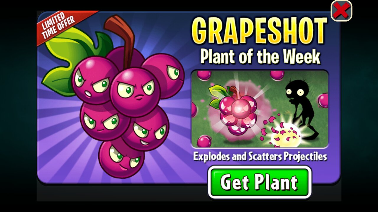 Plants vs Zombies 2 - Epic Quest - PREMIUM Plant Showcase - Grapeshot - January 2022
