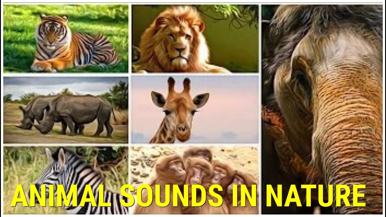 ANIMAL SOUNDS IN NATURE TIGER, LION, RHINOCEROS, ZEBRA, GIRAFFE, MONKEY AND ELEPHANT.