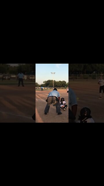 Umpire gets hit with low pitch [Slow-mo] #shorts