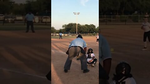 Umpire gets hit with low pitch [Slow-mo] #shorts