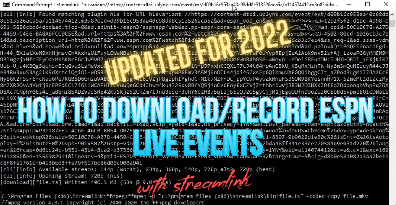 How to Download/Save/Record ESPN Live Events using Streamlink (Updated for 2022)