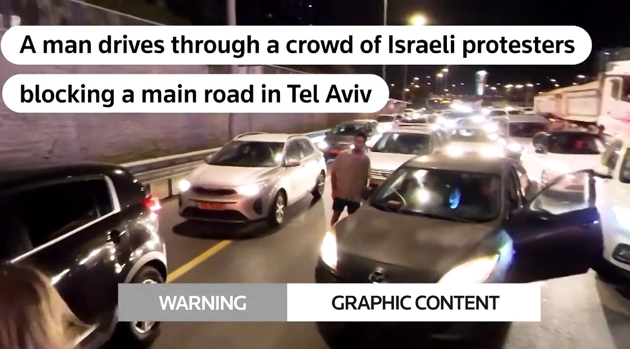 Car drives through Israeli protesters in Tel Aviv