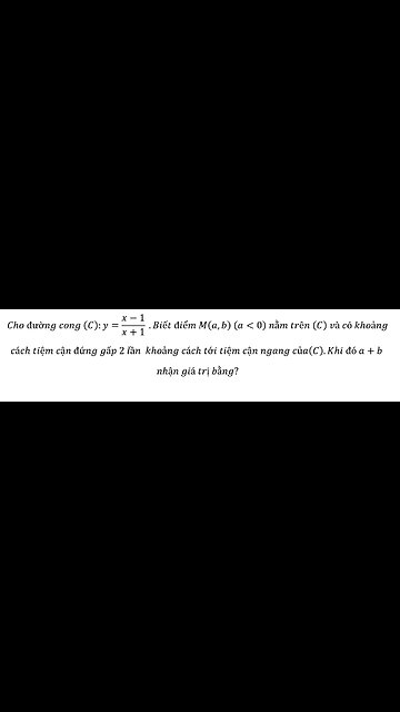 Cho đường cong (C):y=(x-1)/(x+1) .Biết điểm M(a,b) (a<0) nằm trên (C) và có khoảng cách tiệm