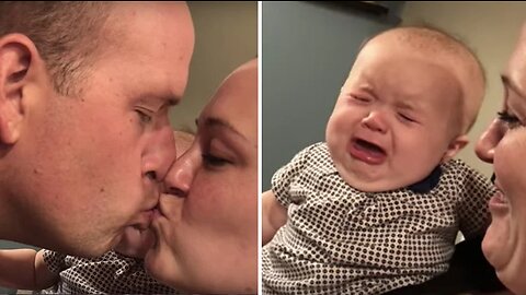 Babies Reaction When Daddy Kiss Mommy