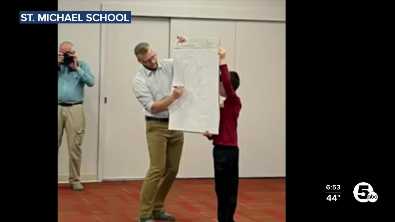 Trent helps students at St. Michael School with hurricane project