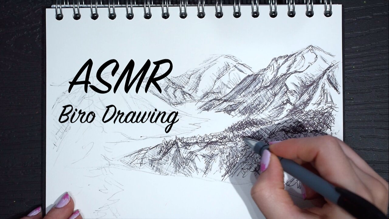 ASMR Quiet Sketching (No Talking) | Biro Mountain Landscape