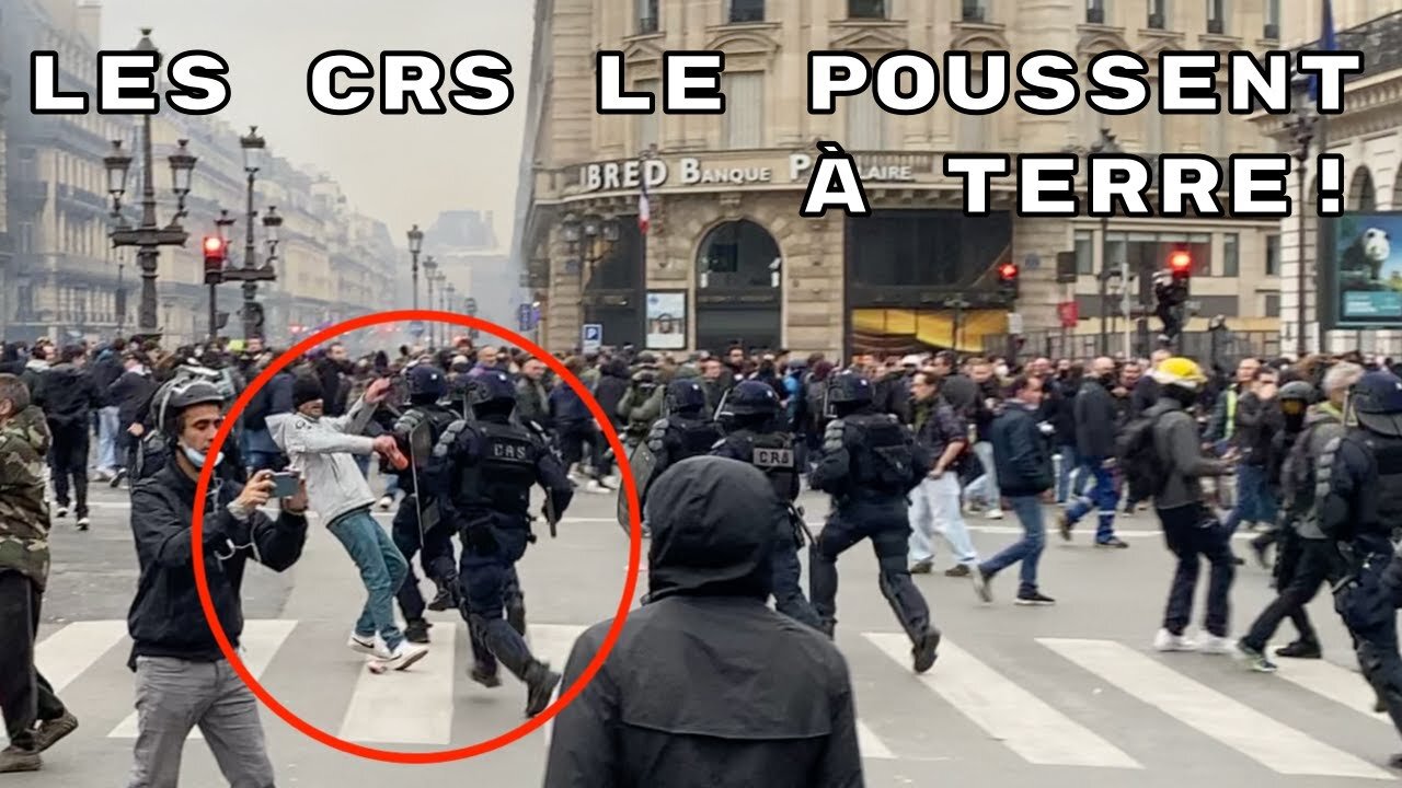 Manifestant poussé à terre dans la Manifestation du 23 Mars 2023