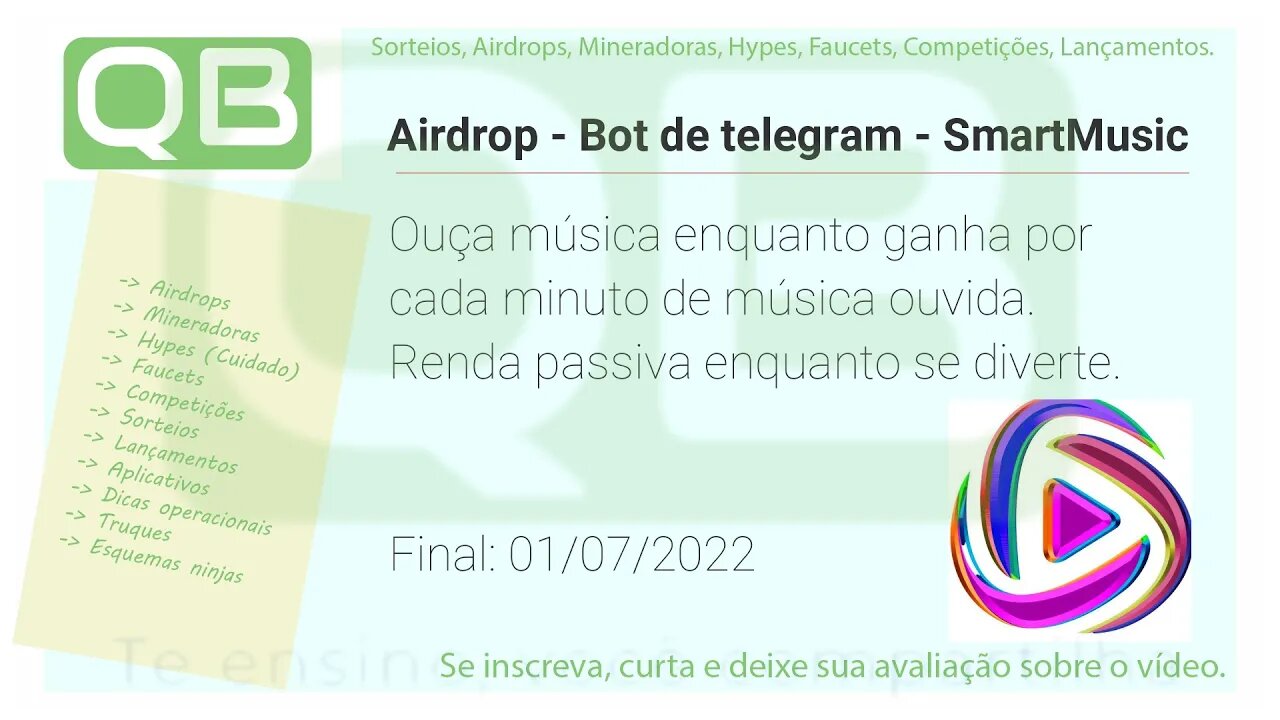 Airdrop - Bot de telegram - SmartMusic - 1000 MUSIC - 01/06/2022 APR 1000%