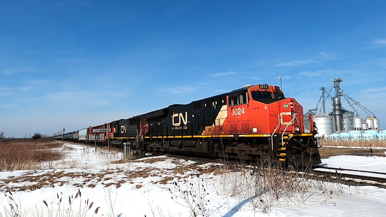 CN 3024 & CN 5678 Engines Manifest Train East In Ontario