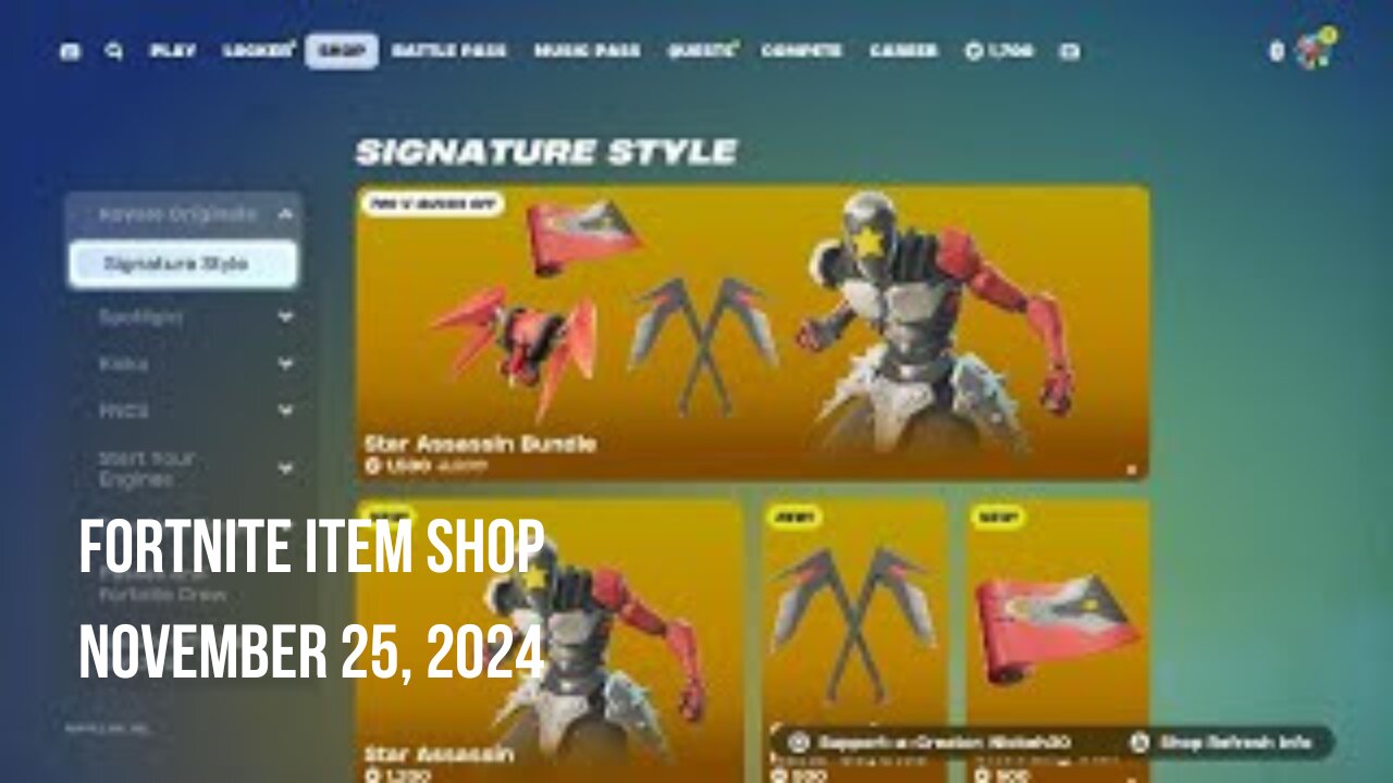 Fortnite Item Shop|November 25, 2024(*New* Star Assassin Bundle)