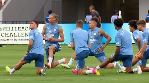 Haaland, Foden and SHAVED Bernardo train with Manchester City at the Japan National Stadium in Tokyo