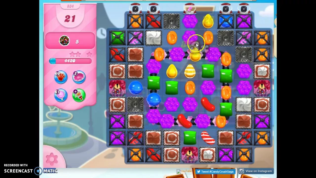 Candy Crush Level 834 Audio Talkthrough, 3 Stars 0 Boosters