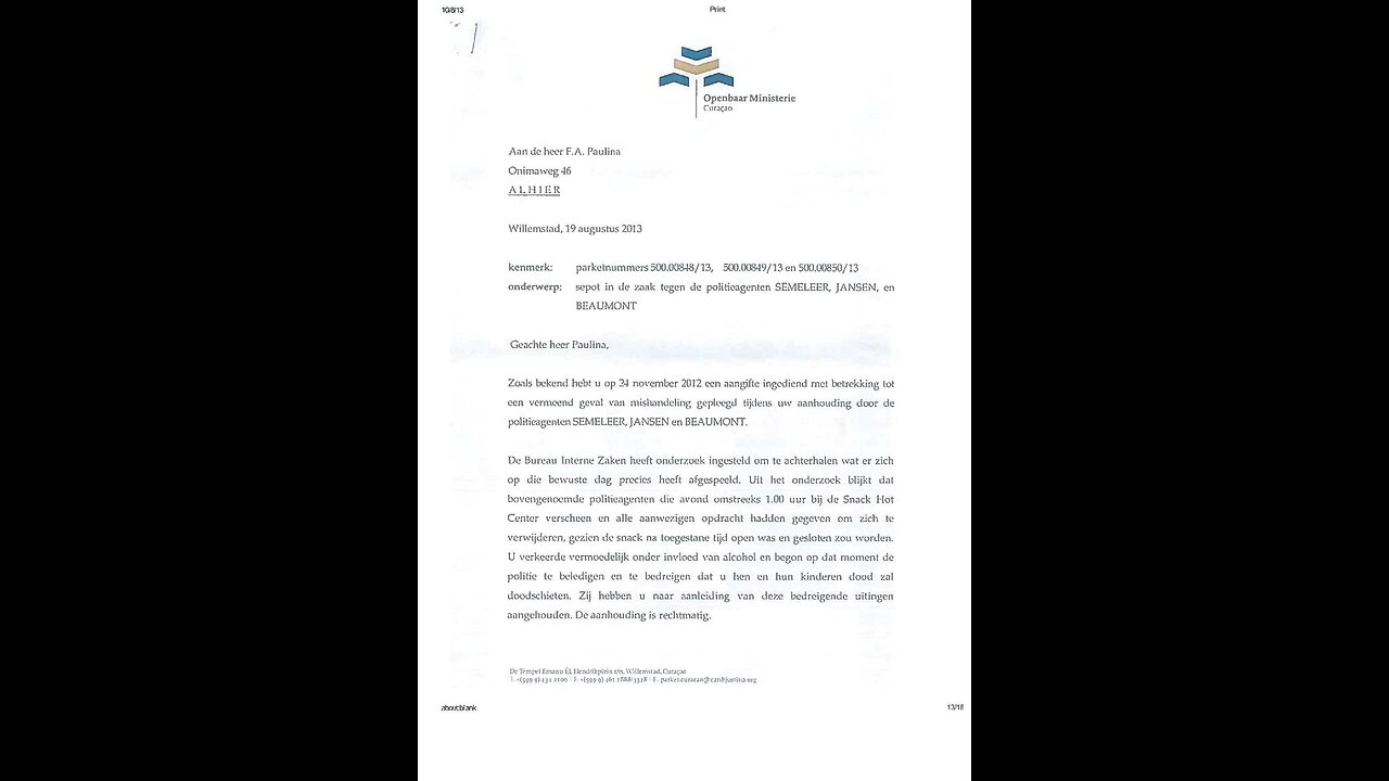 02MAR23 Openbaar Ministerie Curacao, tocante caso pa information tocante e Cent di Sr. F.A Paulina