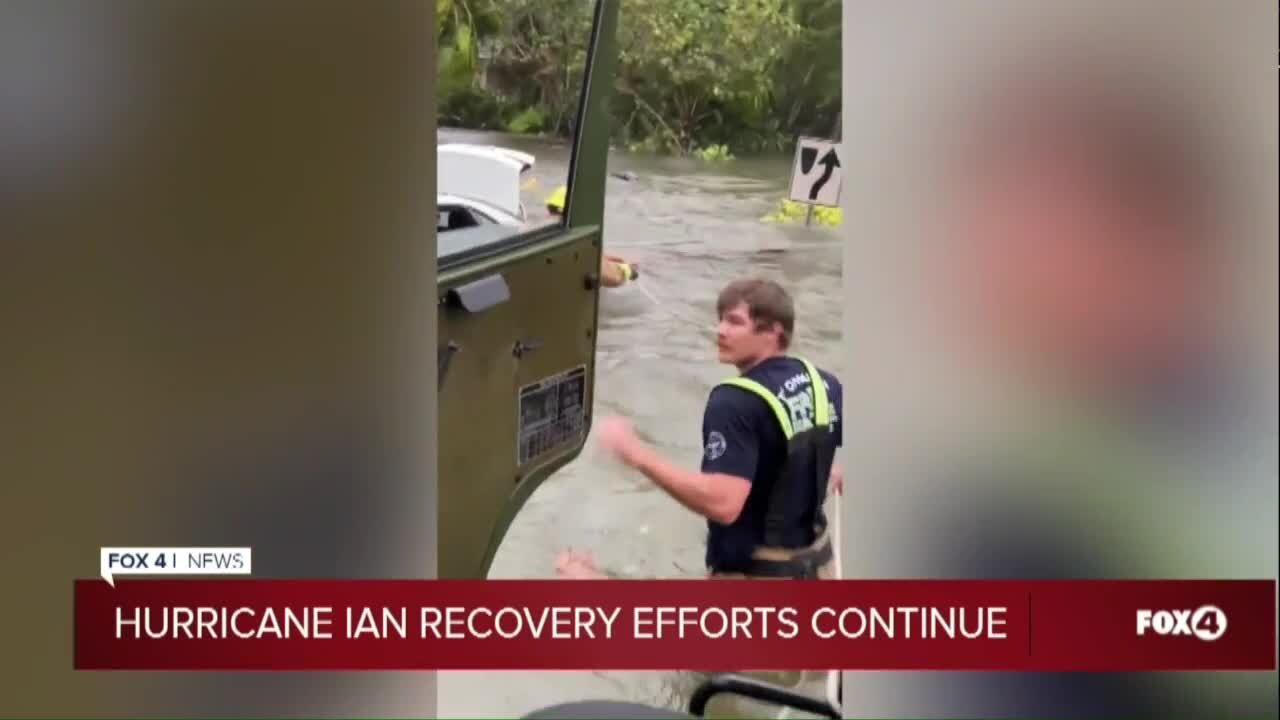 Footage of Firefighters rescuing people stranded during Hurricane Ian