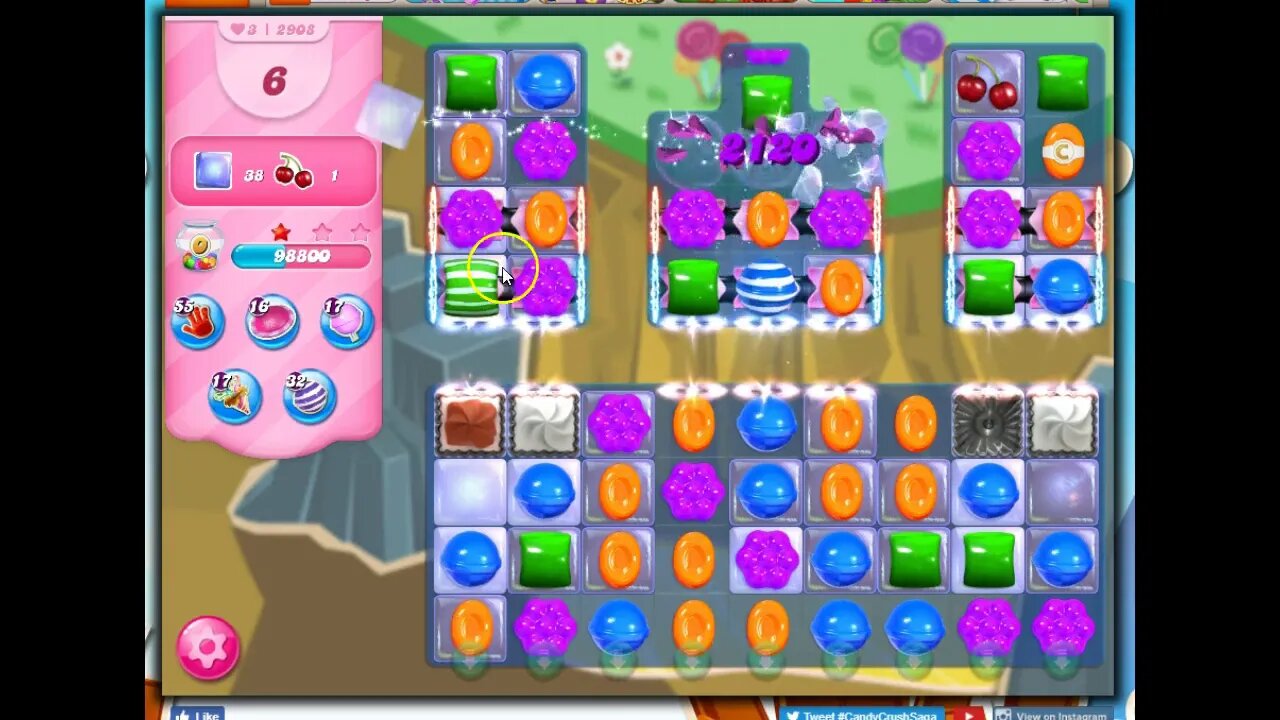 Candy Crush Level 2908 Talkthrough, 20 Moves 0 Boosters