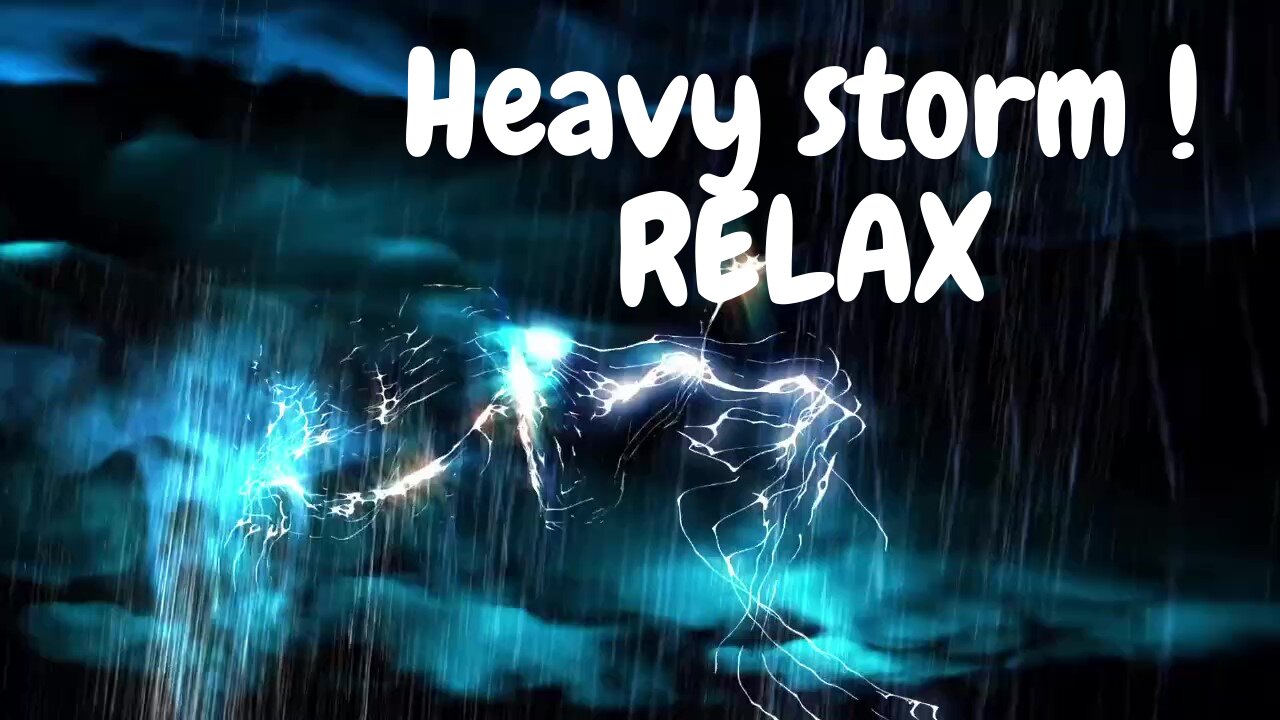 Animated stormy sky with heavy thunders, lightning strikes and rain clouds.