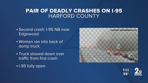 Pair of deadly crashes forced I-95 in Harford County to close for hours Wednesday