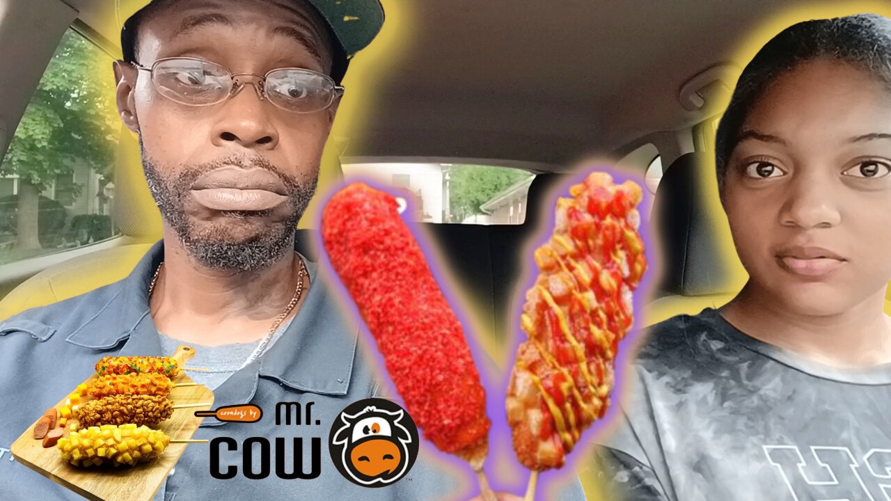 I try Mr. Cow's Corn Dog with @midlifemike