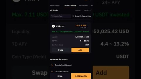 XRP BYBIT LIQUIDITY MINING #liquiditymining #yieldfarming #cryptoinvesting #xrp #stakingrewards