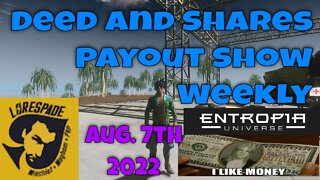 Deed And Shares Payout Show Weekly for Entropia Universe Aug 7th 2022