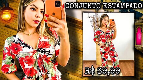 Conjunto Estampado Franzido/ shopee