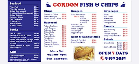 Gordon Fish and Chips shop Food review [13th October 2021]