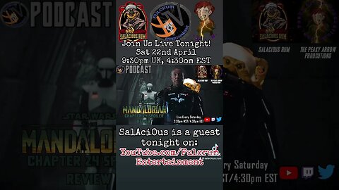 Join Salacious LIVE tonight at 4:30pm EST, 9:30pm UK on @FulcrumEntertainment #themandalorian