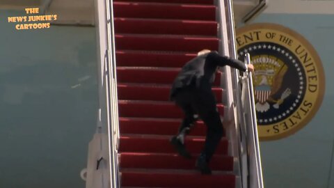 Biden falls multiple times while boarding Air Force One.