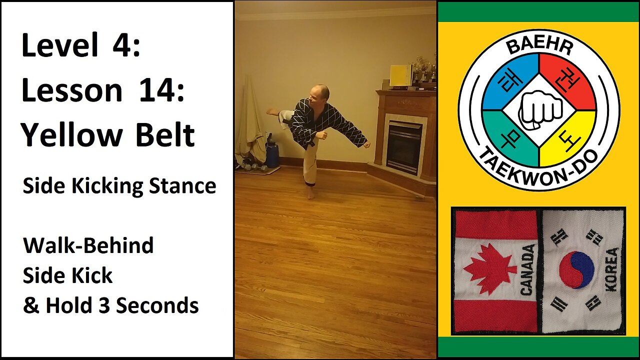 Baehr Taekwondo: 04-14: Green Stripe: Side Kicking Stance - Walk-Behind Side Kick, Hold