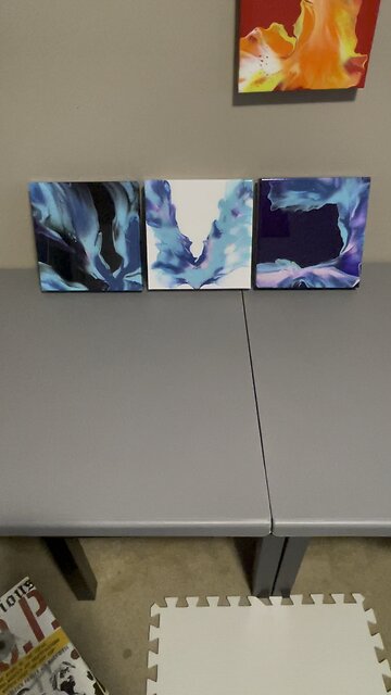 Triptych Results! Which one is your fave? #dutchpour #art #fluidart #blue #sold