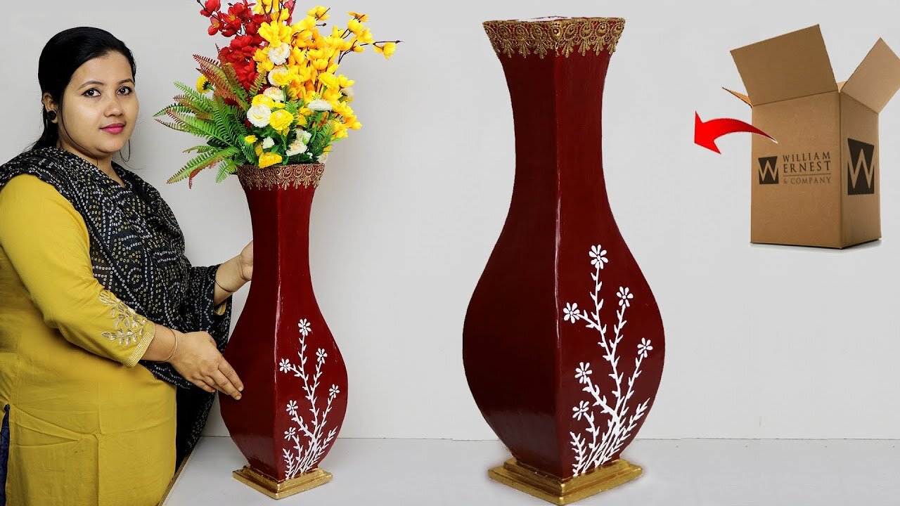 Paper Board flower vase // Corner Flower vase making with paper Board //