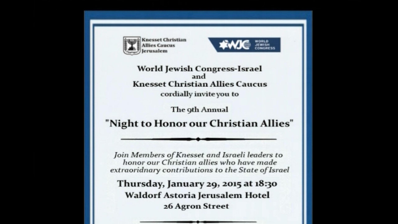 Night to Honor our Christian Allies: Dr. Hansen invited by World Jewish Cong. & KCAC