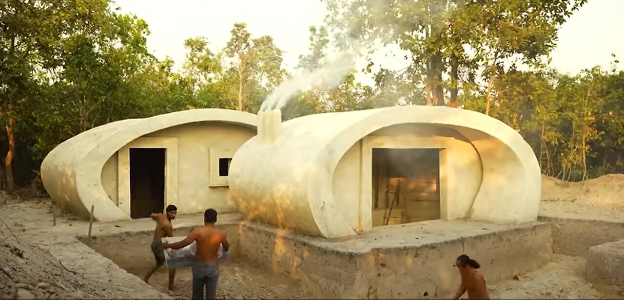 100 Days Building A Modern Underground Hut With A Grass Roof And A Swimming Pool