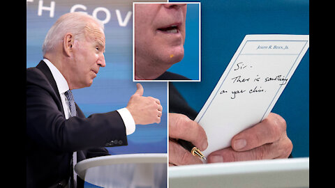 Aide’s note to Biden: ‘Sir, there is something on your chin’