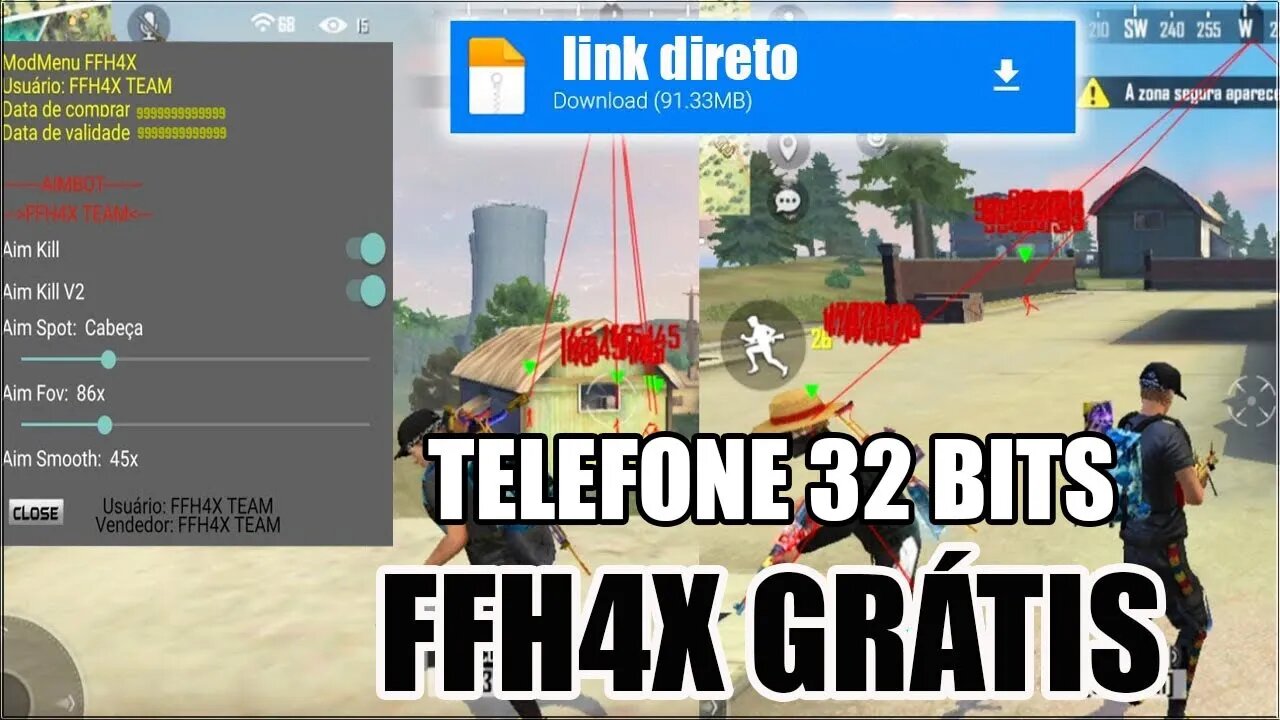 TRIAL ☠️AIM KILL GRÁTIS 🙅🏾♂️ MATANDO TROCANDO DE ARMA/ AGORA TELEFONE 32 BITS ☠️ FFH4X ULTRA