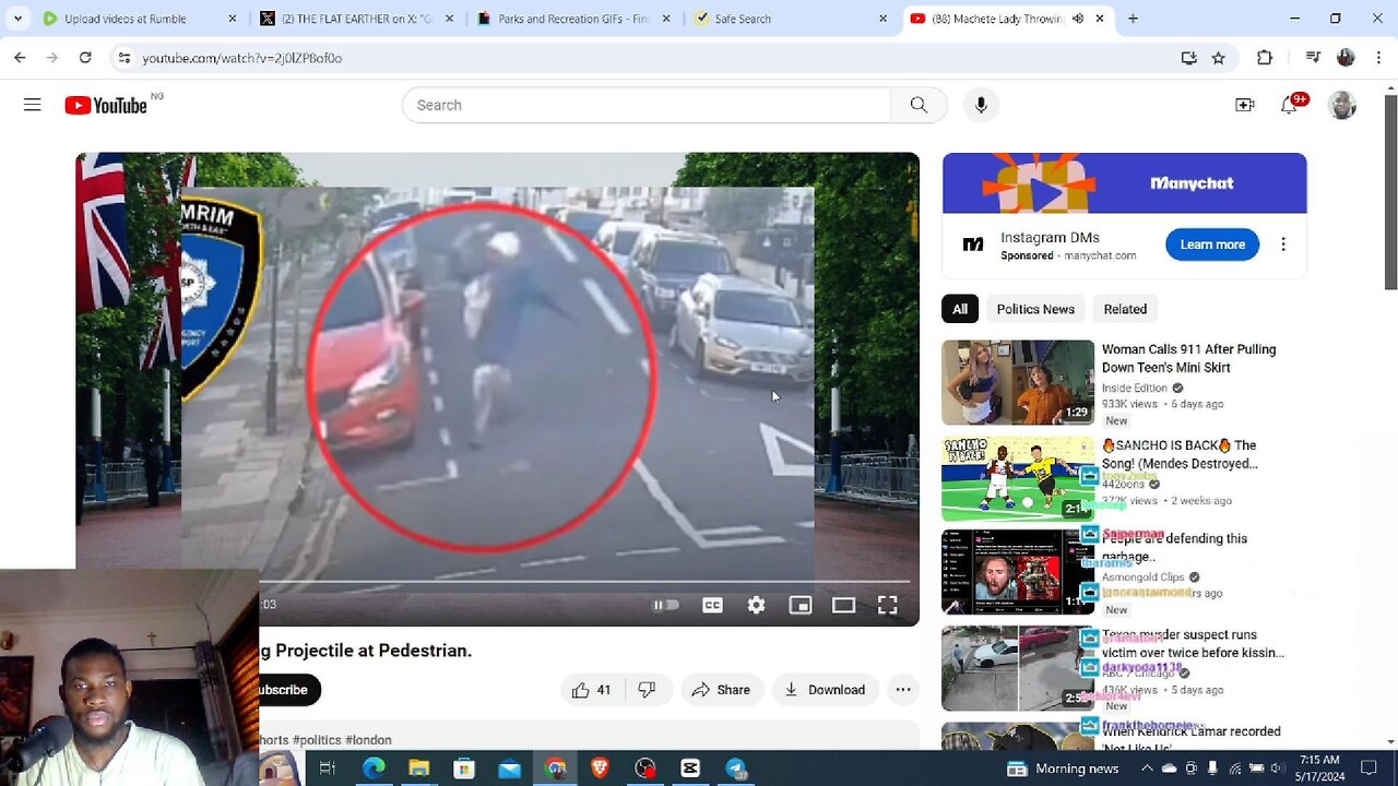 Crazy Machete Woman Throwing Things at Pedestrian