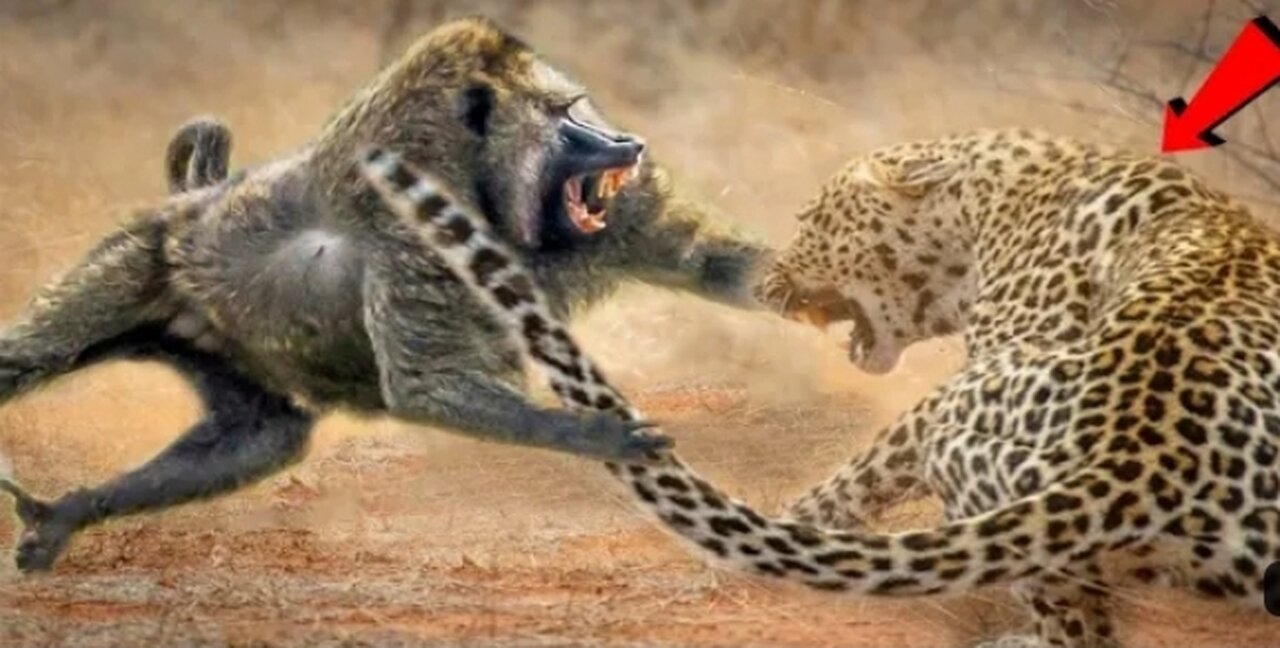 Langur made a fierce attack on leopard