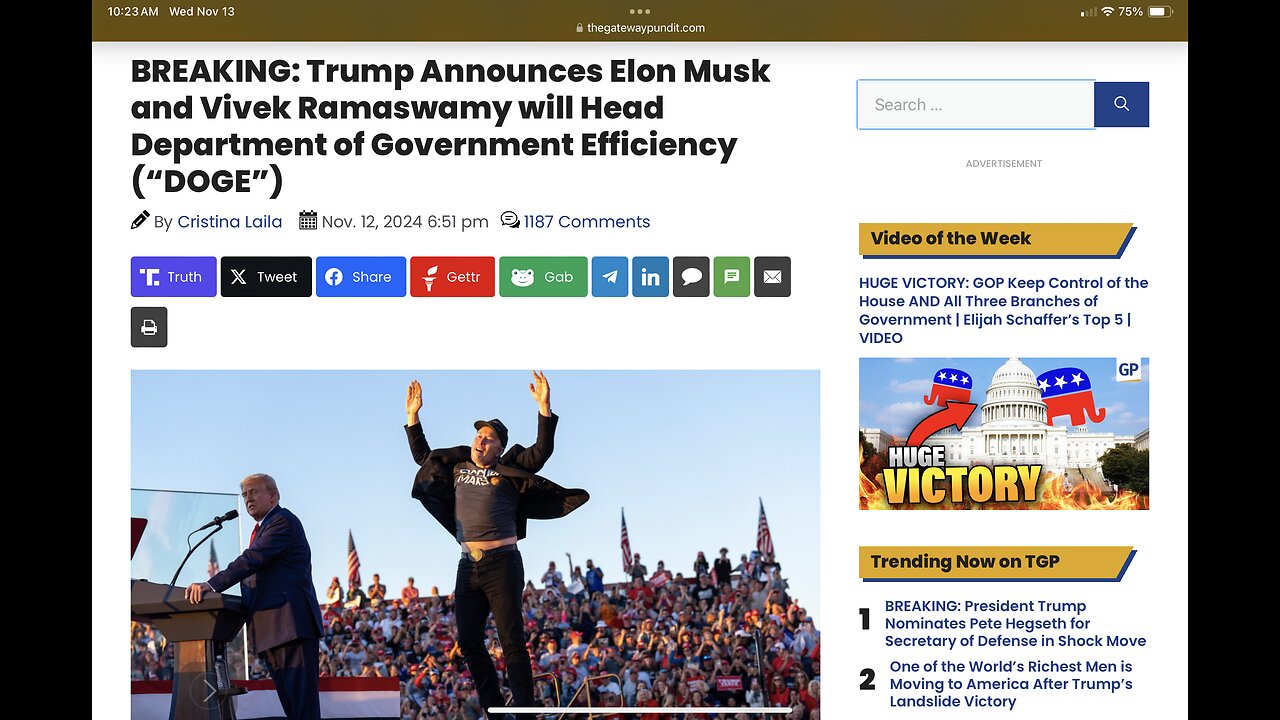 Trump Announces Elon Musk and Vivek Ramaswamy will Head Department of Government Efficiency (“DOGE”)