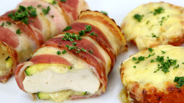 Veggie bacon chicken roll-ups