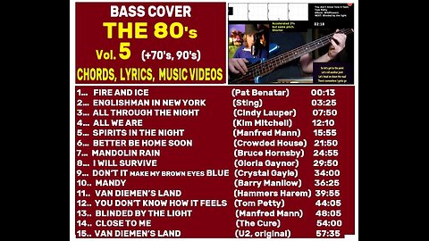 Bass covers THE 80's Vol. 5 (plus 70s, 90s) __ Chords, Lyrics, MORE