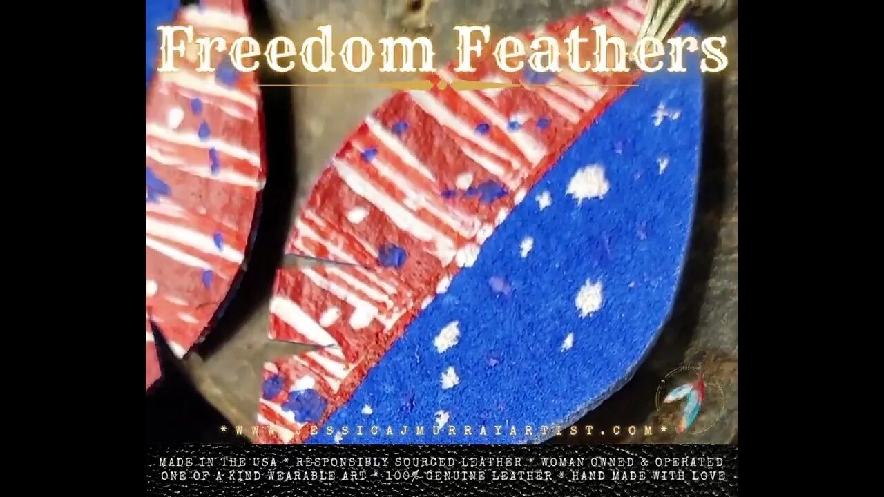 Red, White, Blue and Silver, 3 inch drop leather feather earrings