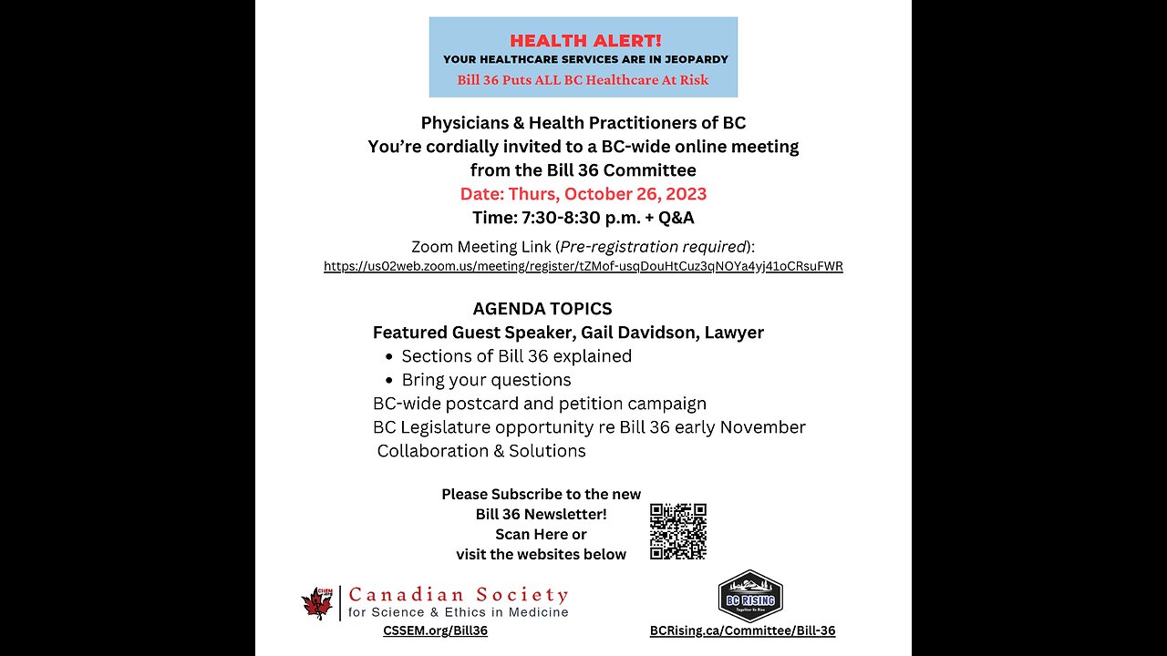 BC Physicians & Health Professionals Meeting re Bill 36 HPOA, Oct 26, 2023