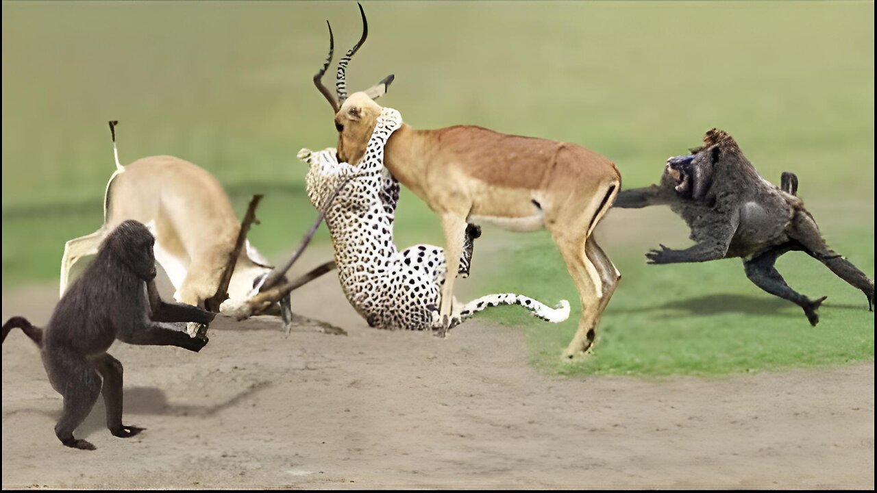 Amazing Baboon Save Impala From Leopard Jumps Tall Tree To Ambush 😍